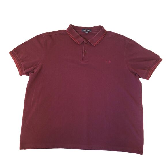 Fred Perry Polo Shirt Men’s XXL Burgundy Red Twin Tipped Cotton Classic - Picture 1 of 8